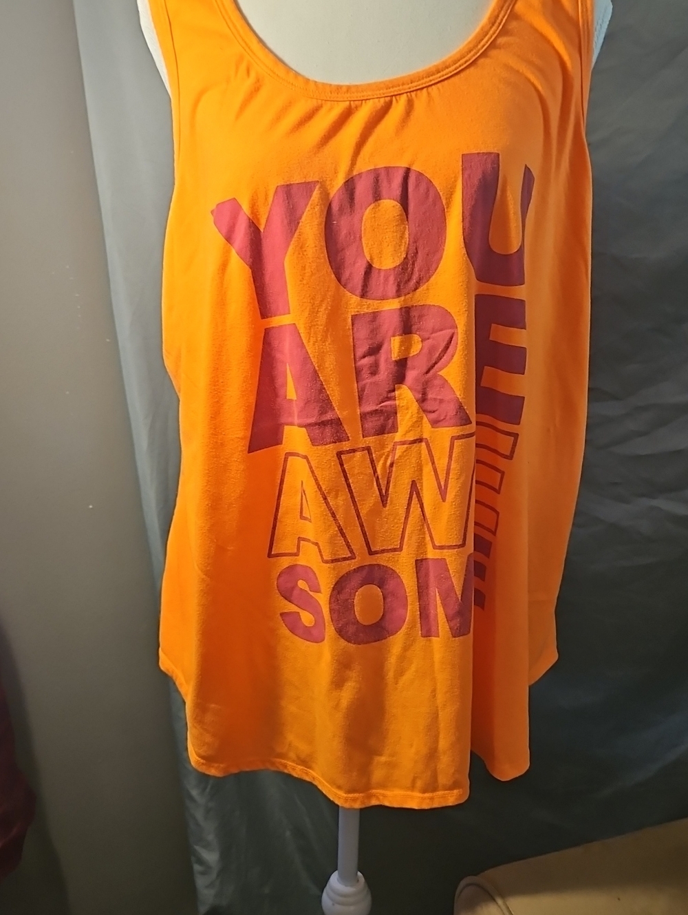 Danskin Orange Tank with Purple 'You Are Awesome' Graphic